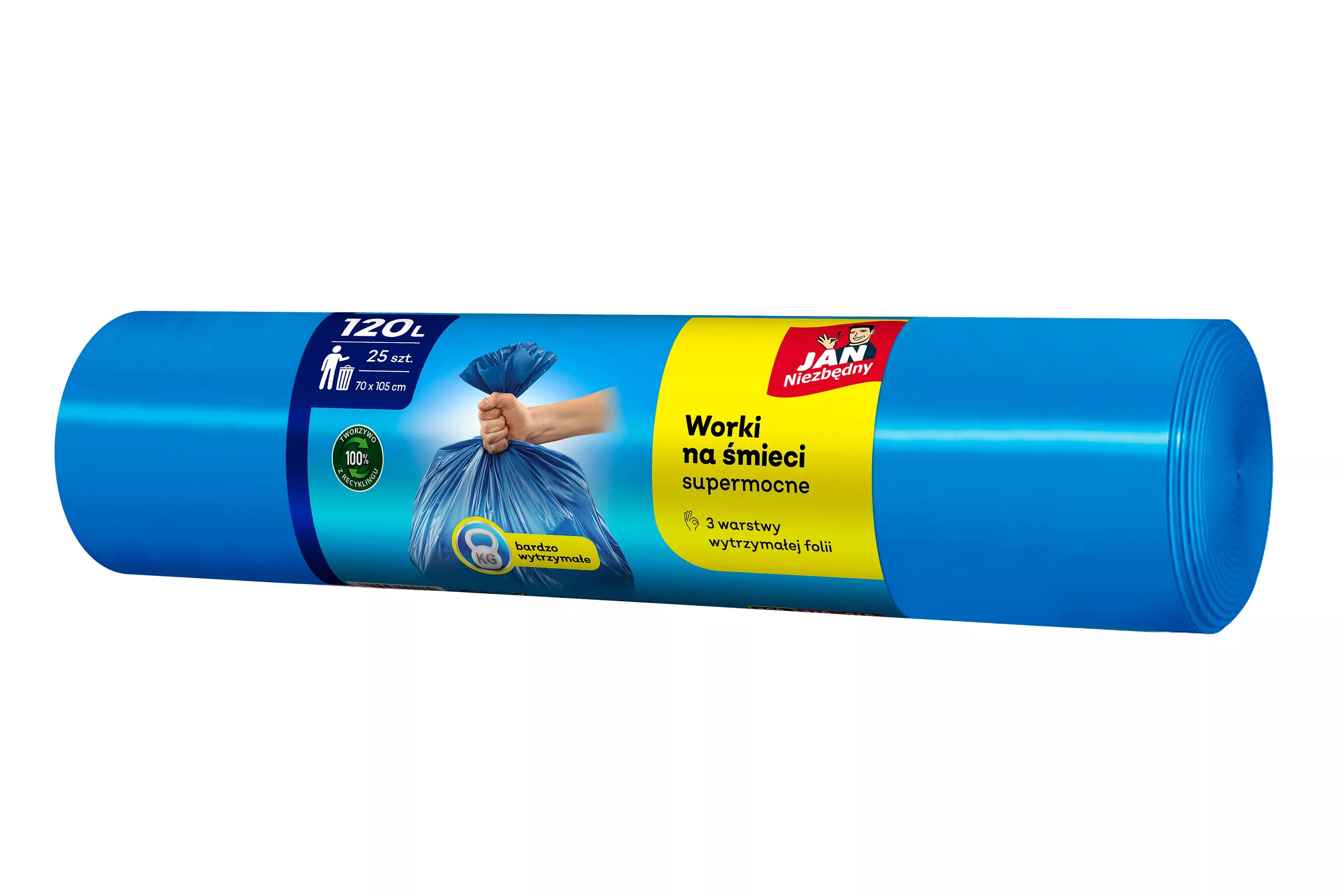 Worki na śmieci Jan Niezbędny 120L niebieskie — segregacja papier (25 szt.)