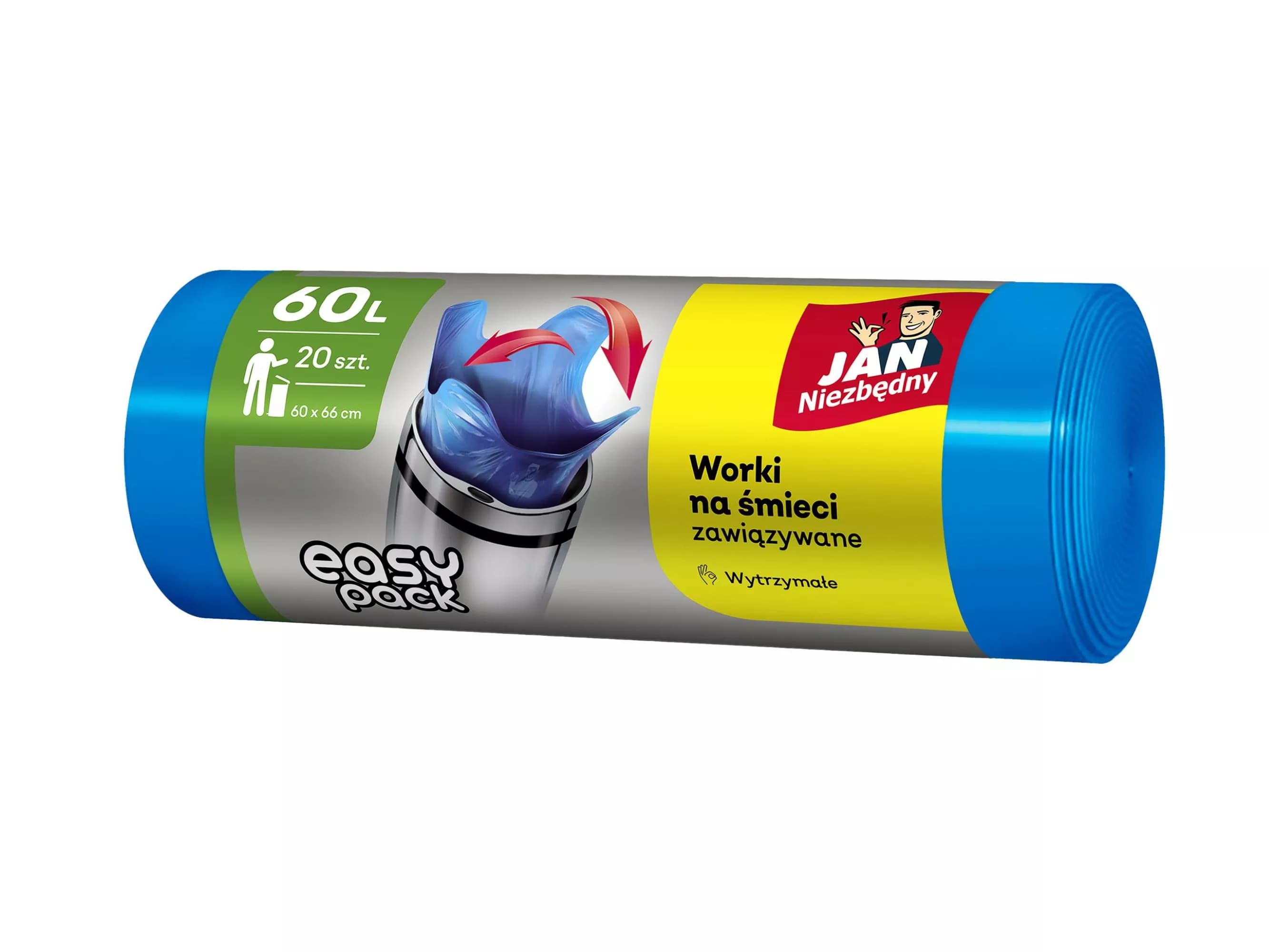 Worki na śmieci Jan Niezbędny 60L niebieskie — segregacja papier (20 szt.)