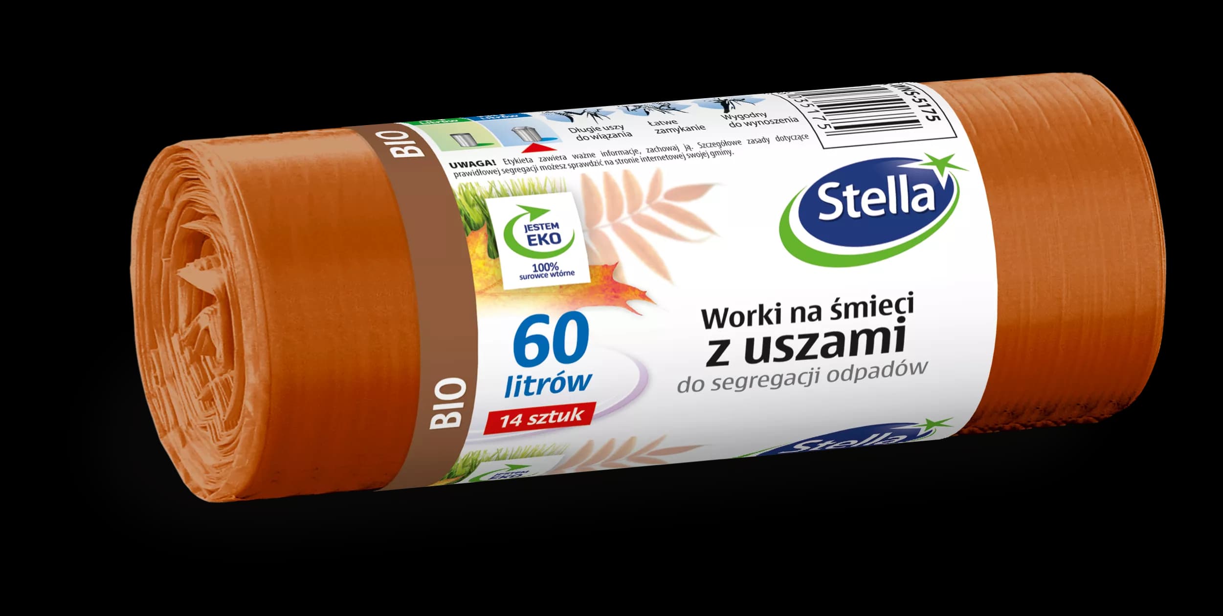 Worki na śmieci Stella 60L brązowe — segregacja bio (14 szt.)