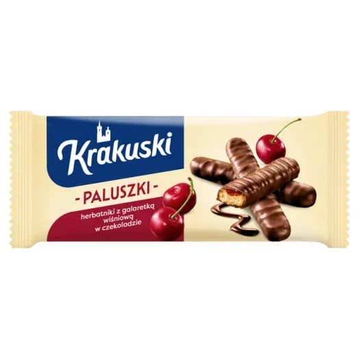 KRAKUSKI Paluszki Herbatniki z galaretką wiśniową w czekoladzie
