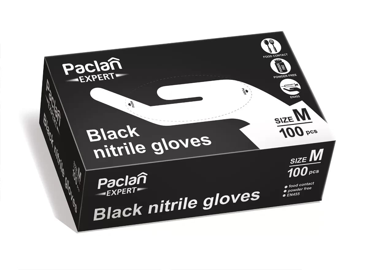 PACLAN EXPERT RĘKAWICZKI CZARNE NITRYLOWE ROZ. M 100 SZT